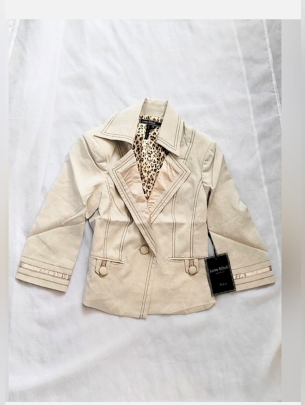 NWT! Fall Classic Tan Crop Trench Coat Women's Blazer Utility Boho Jacket Medium
